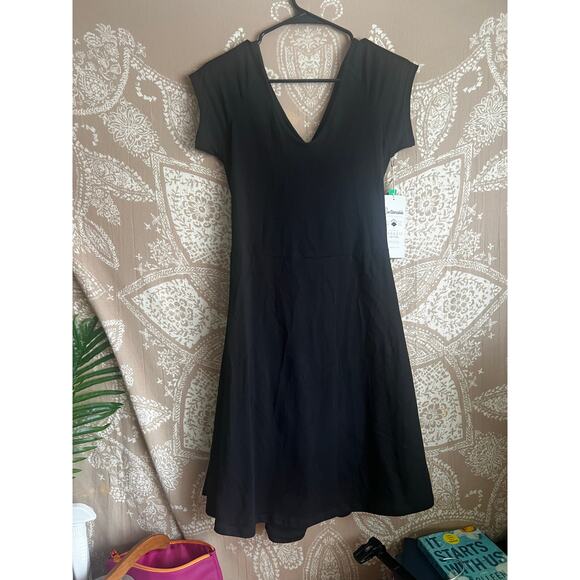 NWT Pact Black Cotton Helena Criss Cross Back Mini Dress - Picture 2 of 5
